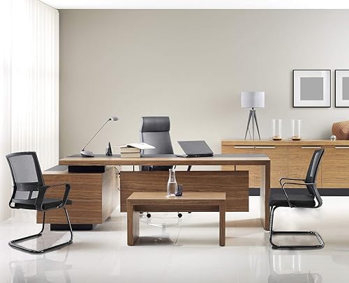 Miniatura 2 de Wahson Juego de 2 sillas de oficina con respaldo de malla resistente, silla de sala de conferencias con respaldo medio y base de trineo, paquete de 2