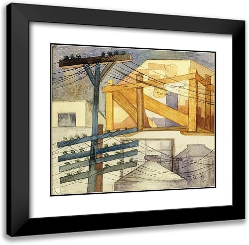 ArtDirect Fermín Revueltas 24x20 Black Modern Frame and Double Matted Museum Art Print Titled - Outdoor Scaffolding (1928)