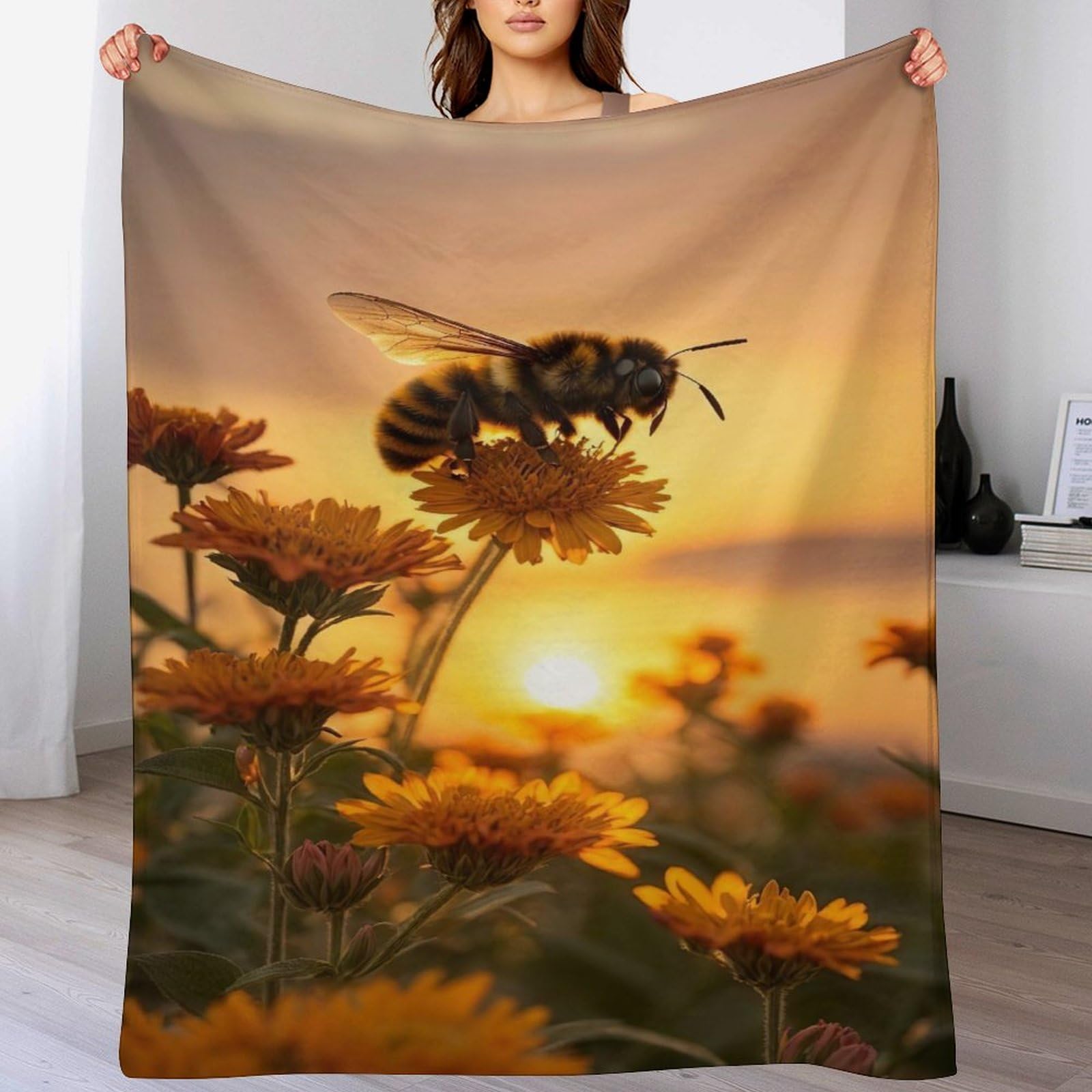Couverture polaire douce contre le froid plaid flannel abeille grand confort