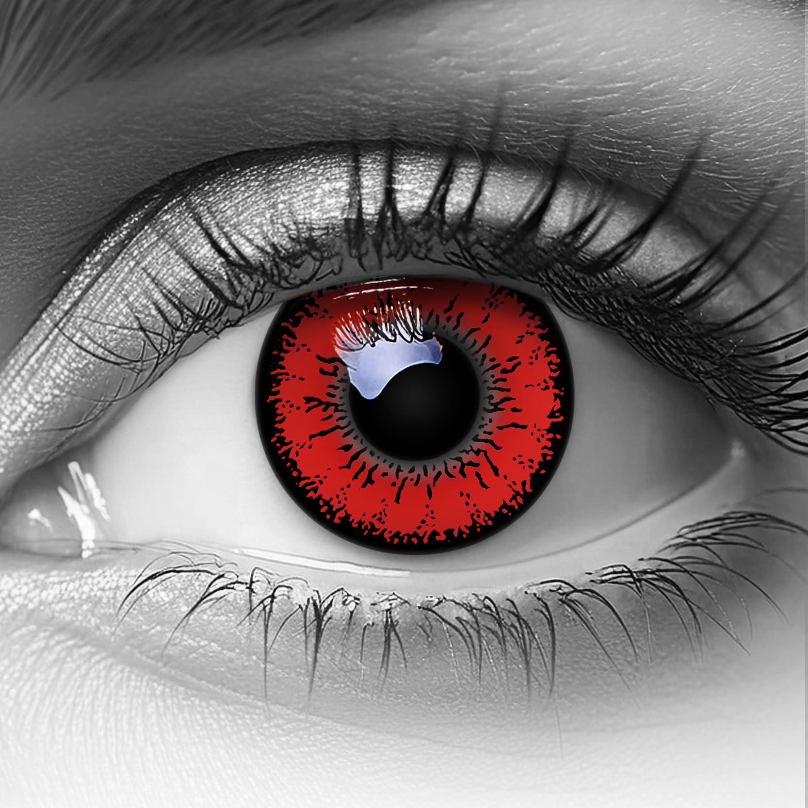 Lentillas de color rojo negro Red Flower 1 par. Cómodas y perfectas para carnaval de Halloween, cosplay de anime, blandas, sin dioptrías + recipiente de lentillas, sin graduación