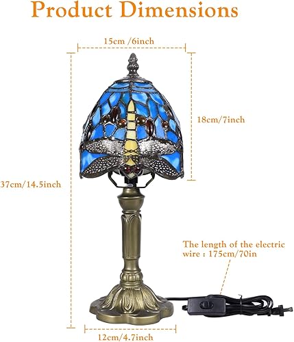 Miniatura 7 de Lámpara de mesa Tiffany, lámpara de vidrieras de libélula, luz nocturna de noche con bombilla LED incluida, luz blanca cálida para decoración de