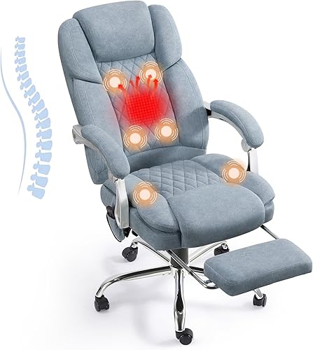 HOMREST Silla de oficina de masaje de 6 puntos con respaldo reclinable, silla de oficina ejecutiva con calefacción, silla de escritorio ergonómica