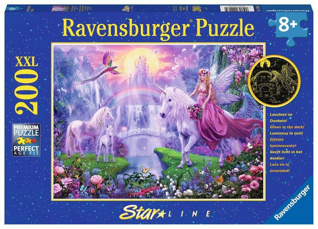 Ravensburger Puzzle pour Enfants - 13673 Rencontre Magique - Puzzle Lumineux en Forme de Licorne pour Enfants de 8 Ans et Plus, avec 200 pièces au Format XXL, Qui Brille dans Le