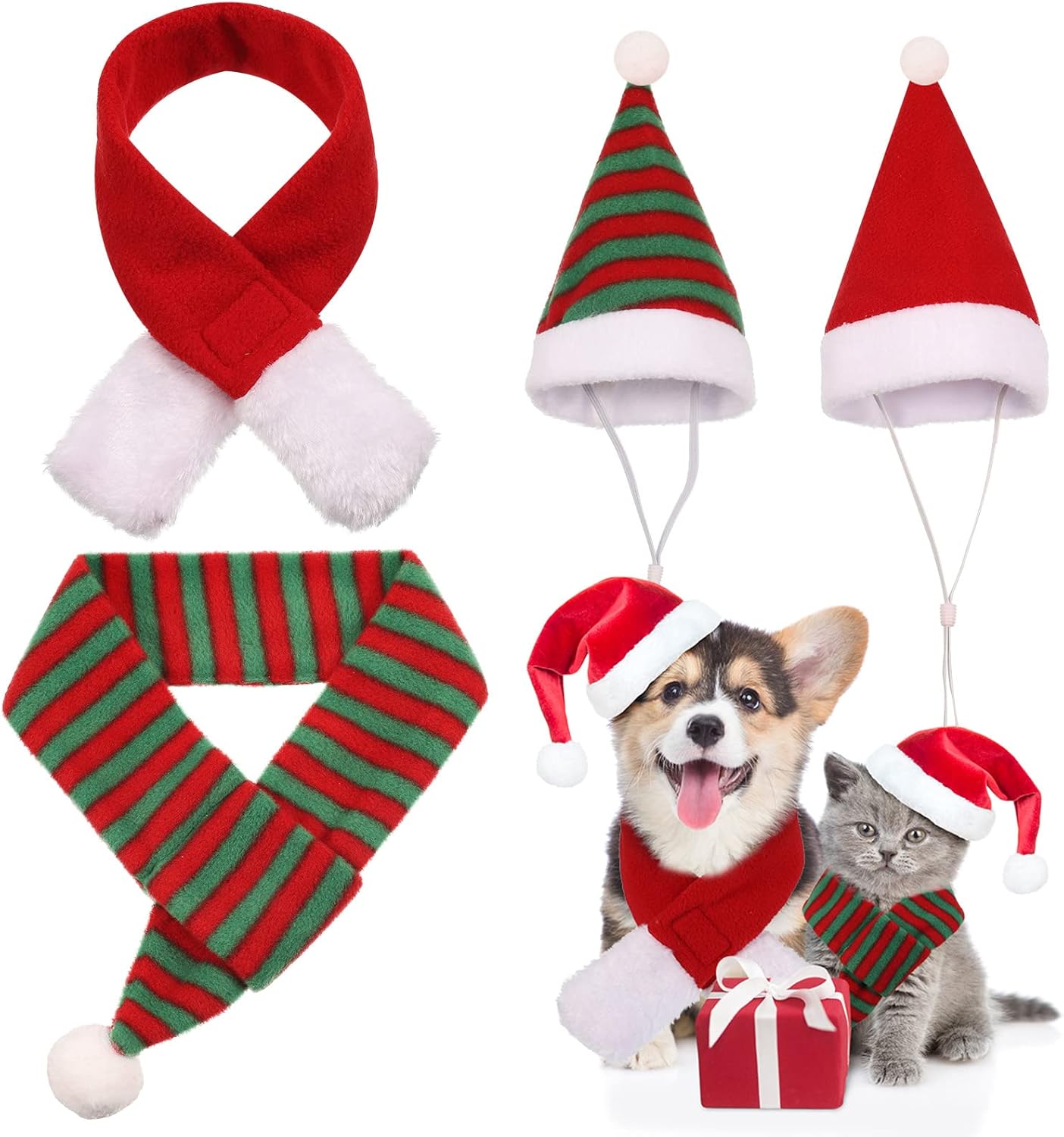4 Pcs Christmas Pet Hat with Scarf Set Pet Cat Dog