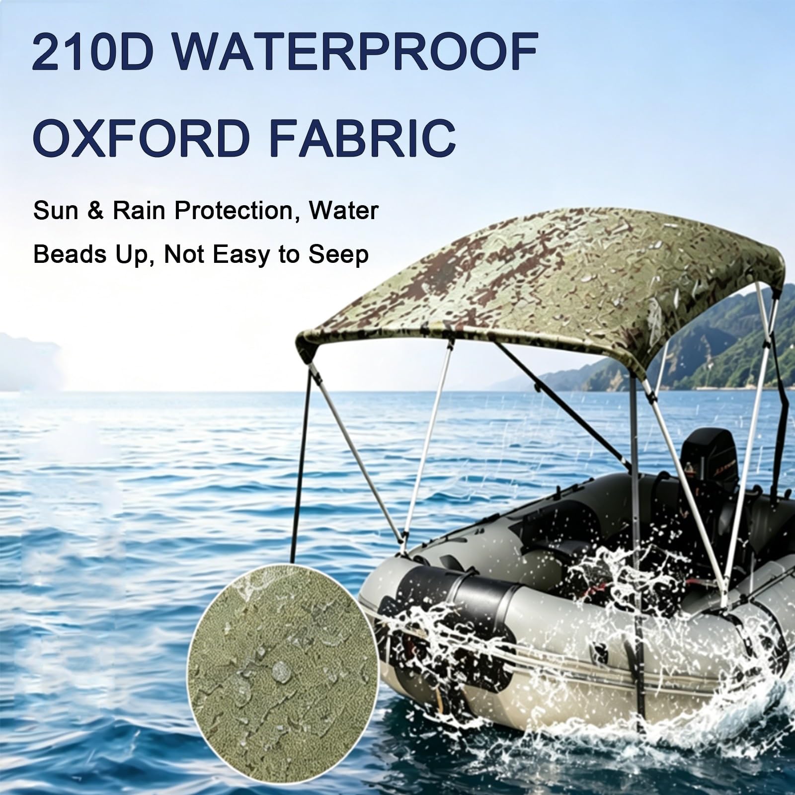 Tendalino per Barca, Tessuto Oxford 210D Resistente all'Acqua, Parasole Pieghevole per Barca con Struttura in Alluminio, Adatto per Gommoni, Yacht e Sport da 100-140 cm