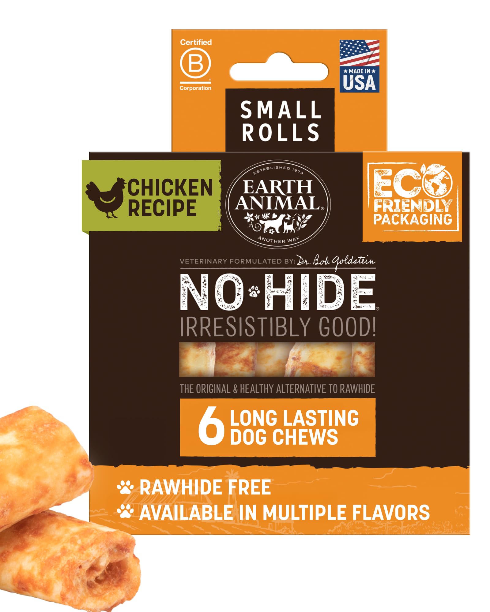 Earth Animal No Hide Small Long Lasting Dog Chew Rolls, Chicken - 6 Count