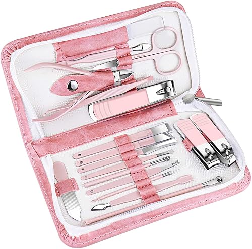 WOAMA Juego de manicura de pedicura profesional 18 en 1, juego de cortaúñas de acero inoxidable, herramientas de pedicura, kit de uñas de dedo del