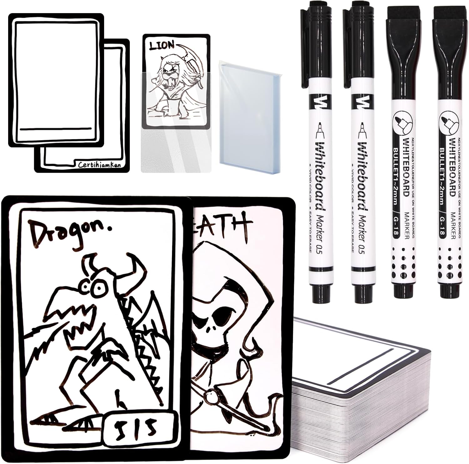 50 Pcs Double-Sided Universal MTG Tokens with 4 Marker Pens and 50 Clear Card Sleeves, Reusable Dry Erase Proxy Cards for Magic The Gathering DIY Blank Card Game Accessories