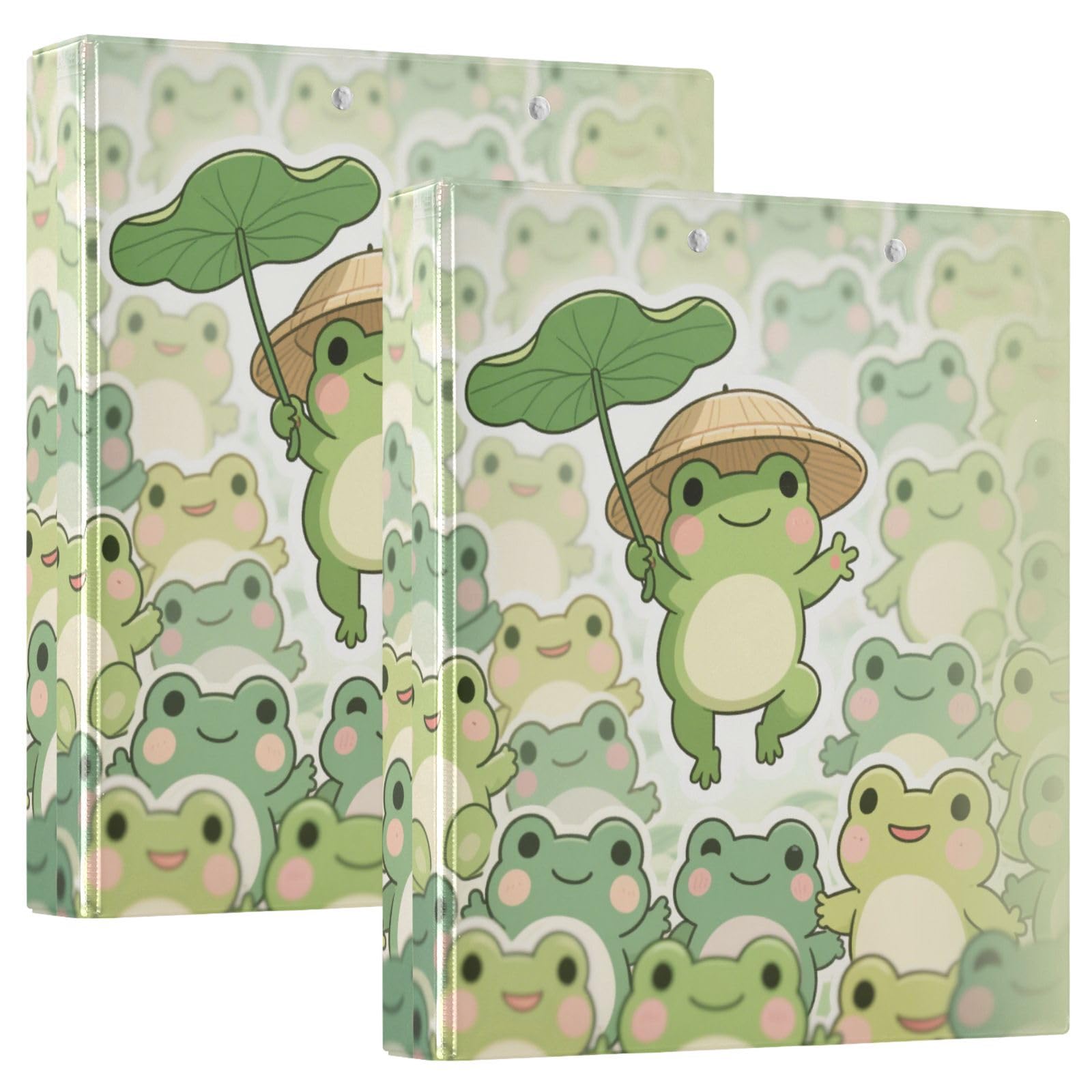 Raccoglitori scolastici da 3,8 cm, motivo cartone animato, a forma di rana, colore: verde