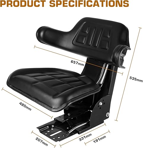 Miniatura 3 de Asiento de suspensión ajustable universal negro estilo gofre con inclinación se adapta a Ford/New Holland Tractor 3000 3010 3300 3400 3600 3600 3610