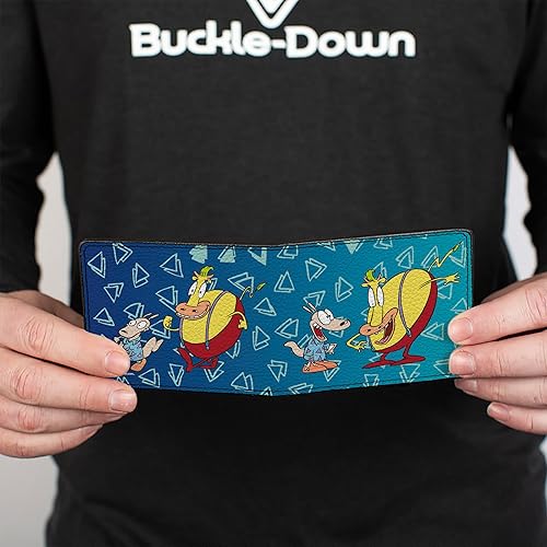 Miniatura 4 de Buckle-Down Cartera Nickelodeon para hombre, plegable, Modern Life Rocko Heffer Poses Blues White, cuero vegano, 4.0 x 3.5 pulgadas, La vida moderna