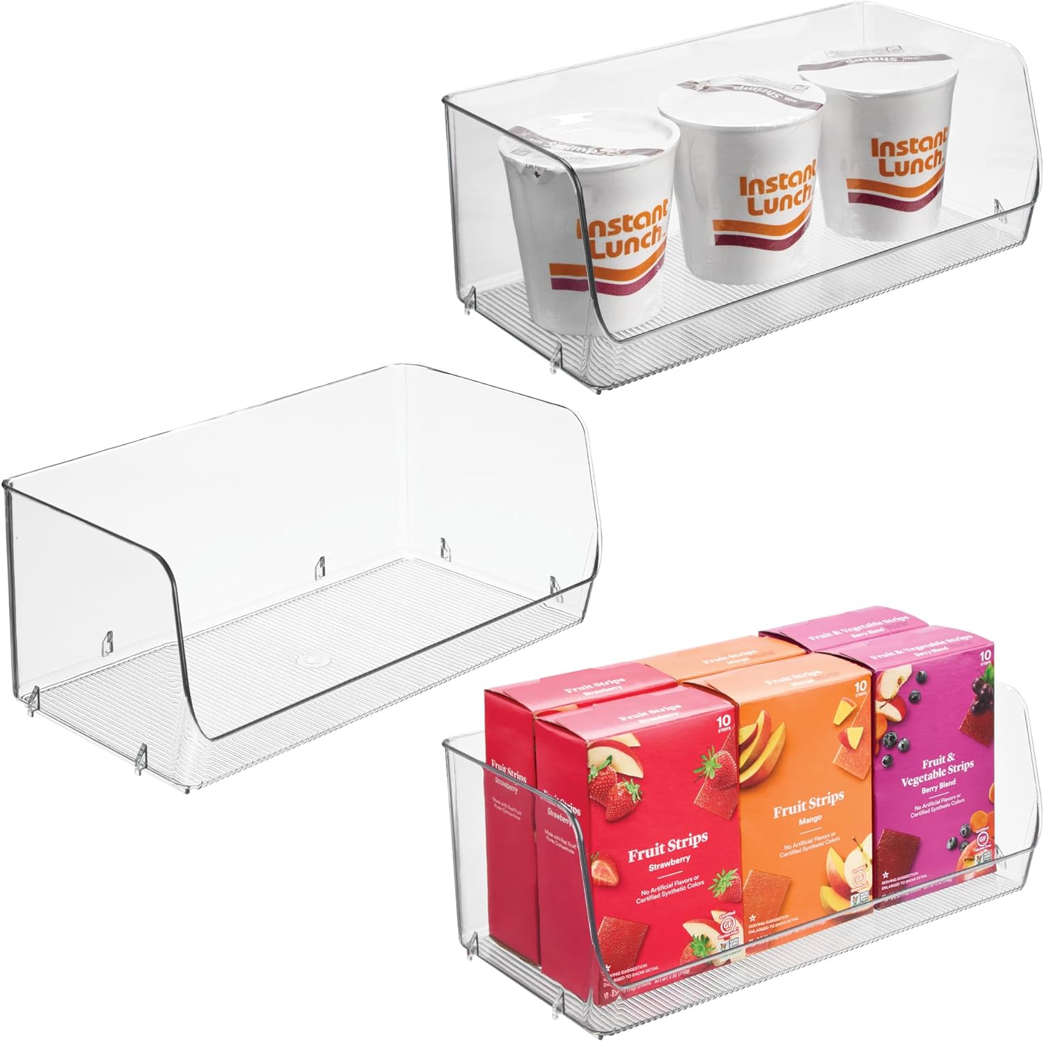 Clear Stackable Open-Front Storage Bins for Kitchen & Pantry – Set of 3
