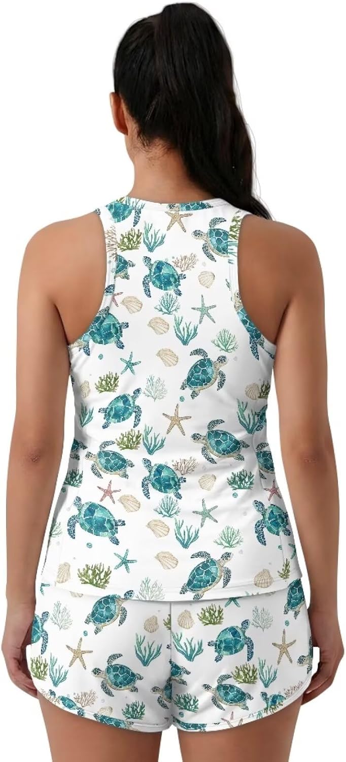 Plus Size Tankini for Women Tummy Control Swimsuits with Pockets Modest Bathing Suits for Pool Party Water Sports