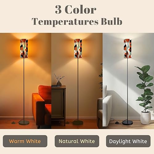 Miniatura 4 de Modern Floor Lamps for Living Room Mid Century Geometric Abstract Simple Shapes Scandinavian Standing Lamps with Linen Lampshade Tall Lamp Metal