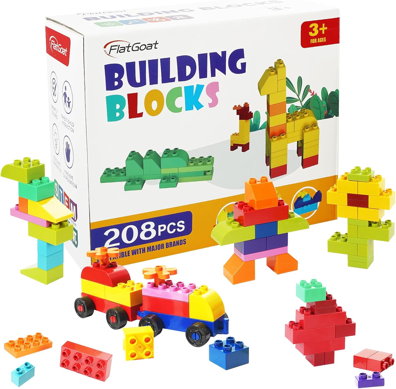208 Piece Large Building Blocks Set - Classic Big Bricks Compatible with All Major Brands, STEM Educational Toys for Kids Ages 3+, Creative Construction Gift for Boys Girls