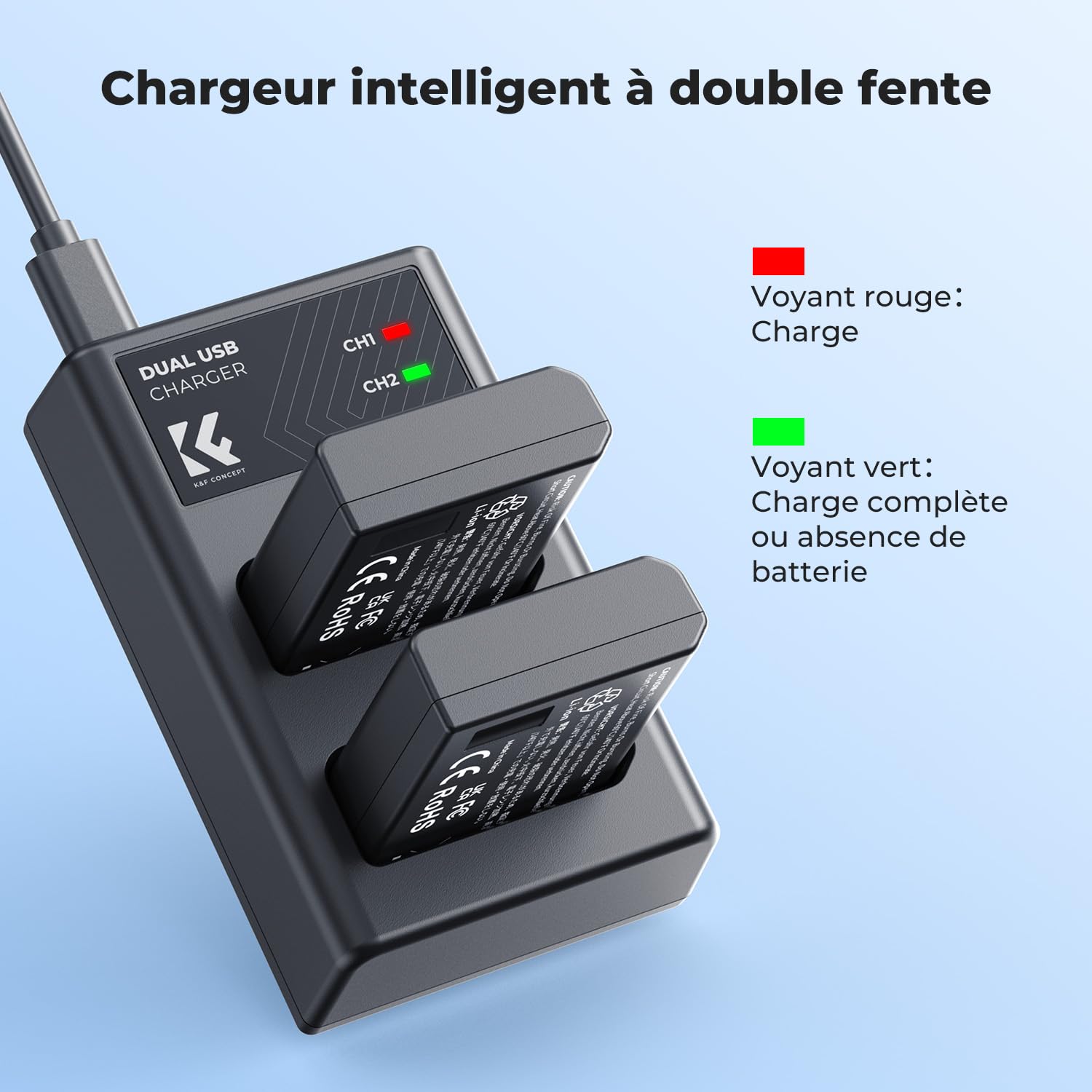 K&F CONCEPT EN-EL14 Batterie et Chargeur avec Double Fente Compatible avec Nikon D3500 D5600 D3200 D3300 D3400 D5500 Coolpix P7800 P7700 P7200 P7100 P7000