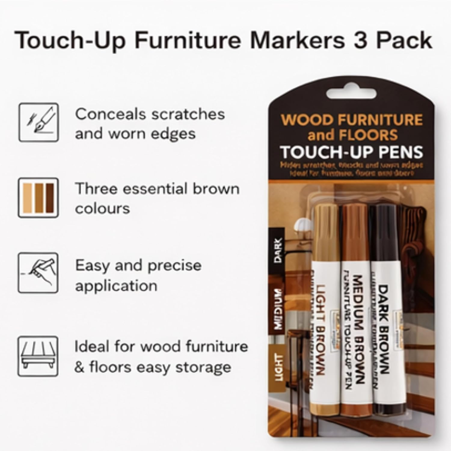 Wood Repair Kit with Filler Sticks and Touch-Up Pens Assorted Colours for Covering Scratches, Stains & Scuffs on Furniture, Floors, Tables, Doors - Carpenter Touch up Set (Wood Filler and Touch-Up)