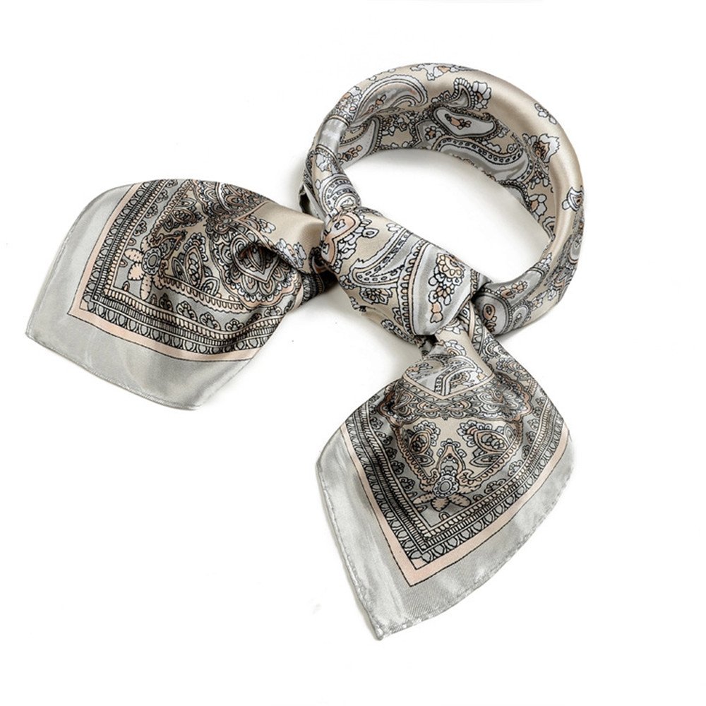 UK_Stone Men's Paisley Pattern Bandana Neckerchief 100% Silk Tie Suit Pocket Towel Multifunctional Scarf 50 x 50 cm - Grey - One size