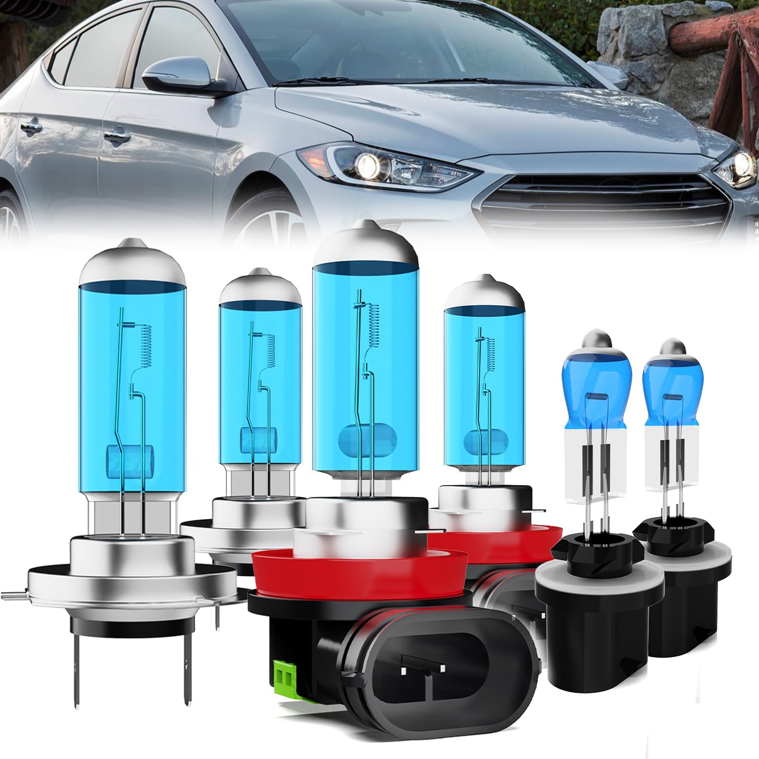Headlight Bulbs Compatible With Hyundai Elantra 2007-2017, H7 High Beam + H11 Low Beam + 880 Fog Lights Halogen Light Bulb Combo, Super Bright 6000K White, Plug and Play, Pack of 6