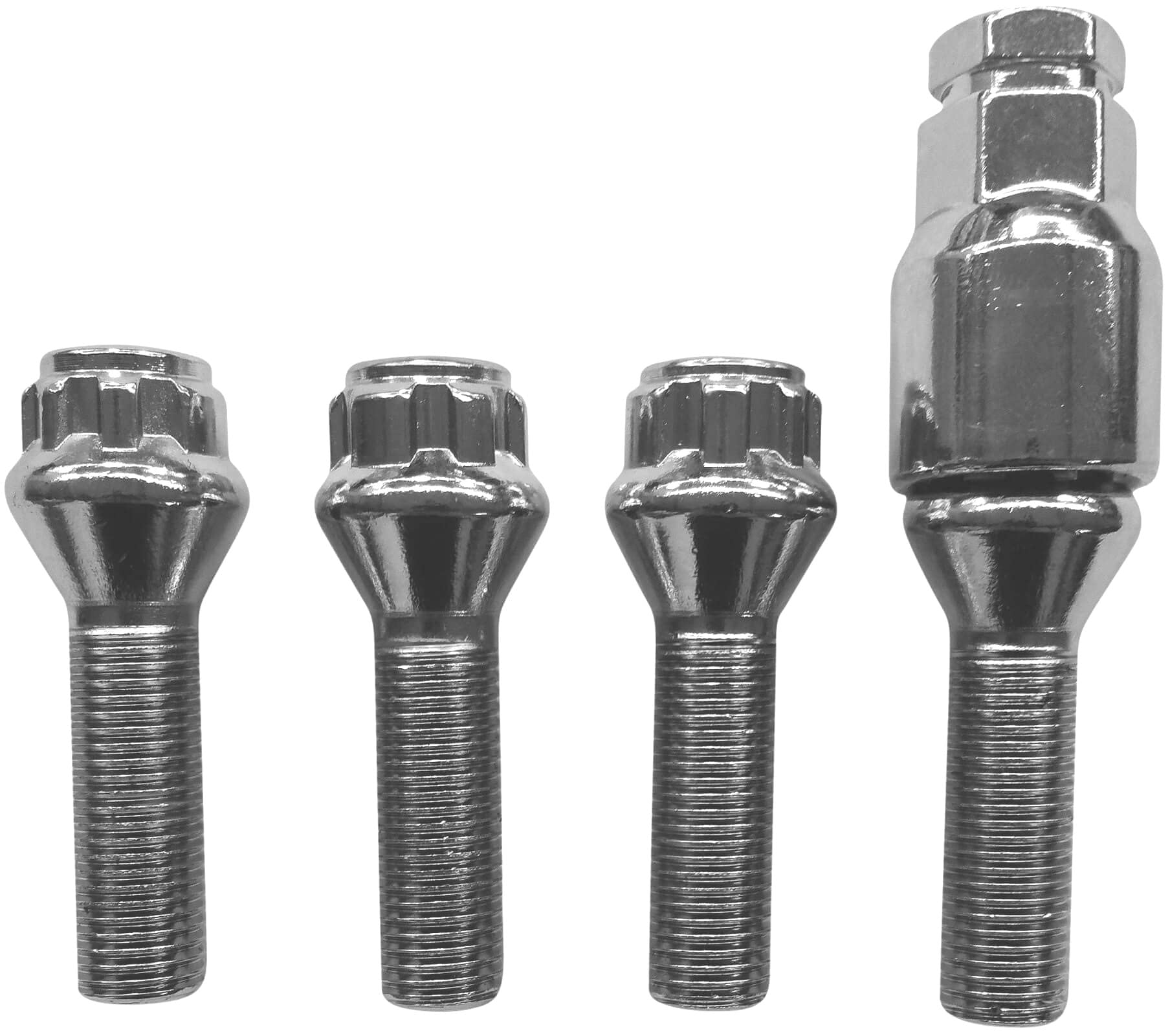 Blokada do felg M14 x 1,5 x 38 mm, taśma stożkowa 60°, 4 srebrne zamki felg, zestaw 4 szt