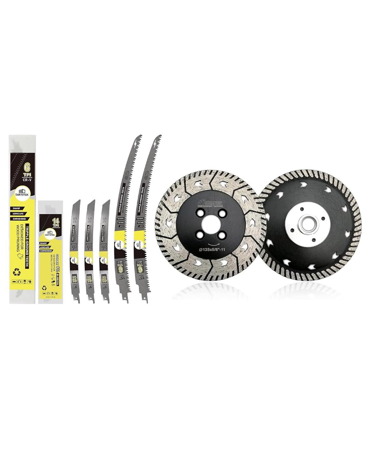 14TPI Reciprocating Saw Blades 5PCS, DARTOTEK and SHDIATOOL 5 Inch Granite Turbo Cutting Blades