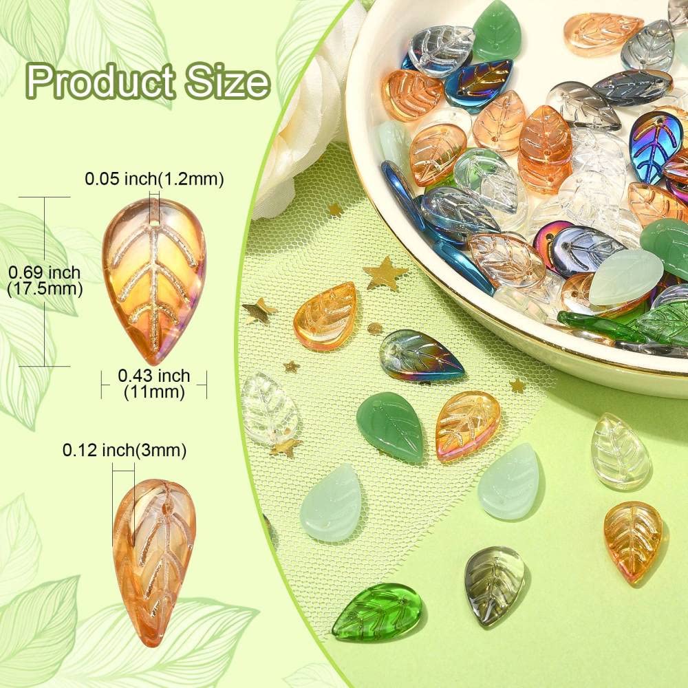 Ipotkitt 100Pcs Handmade Imitation Jade Leaf Glass Charm Pendants Foliage Ornaments for DIY Crafts Finding Jewellery Making Accessories - Image 3