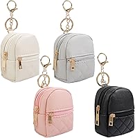 AIBFRID 4PCS Mini Backpack Keychain PU Leather Cosmetic Bags - Cute Makeup Pouch for Lipstick Keys Cards - Black Beige Pink Gray, Ideal Women's Christmas Gifts