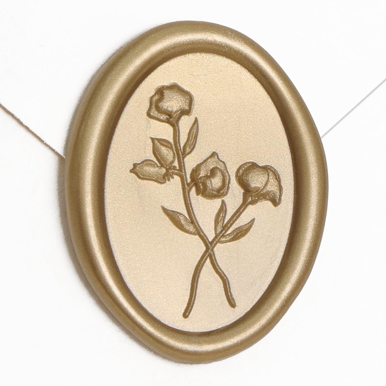 UNIQOOO Wax Seal Stickers - 3D Flower Oval Shape Wedding Invitation Envelope Seal Stickers, 50 Pcs Self- Adhesive Prosecco Metallic Light Gold Sticker