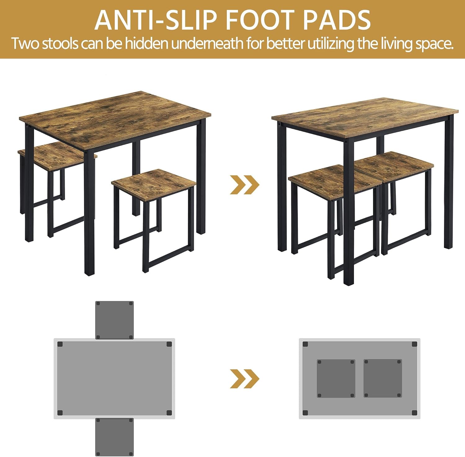 Yaheetech 3 Piece Dining Table Set - Kitchen Table & Chair Set - Breakfast Nook Table w/ 2 Stools, Space Saving Design for Dining Room Living Room Apartment, Rustic Brown - Table & Chair Sets
