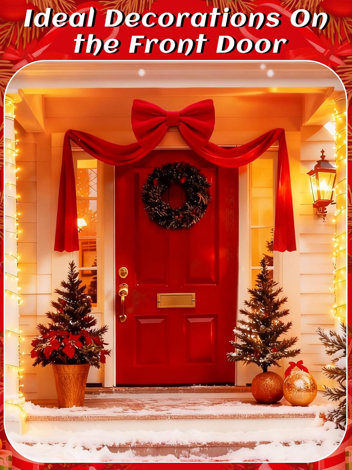 Giant Christmas Tree Topper Velvet Bow Decorations - 32x98in Large Plump & Structured Bows with Pearl Cotton Fill, Red Bow with Long Streamers for Indoor 6–7ft Christmas Tree Window Wall Decor