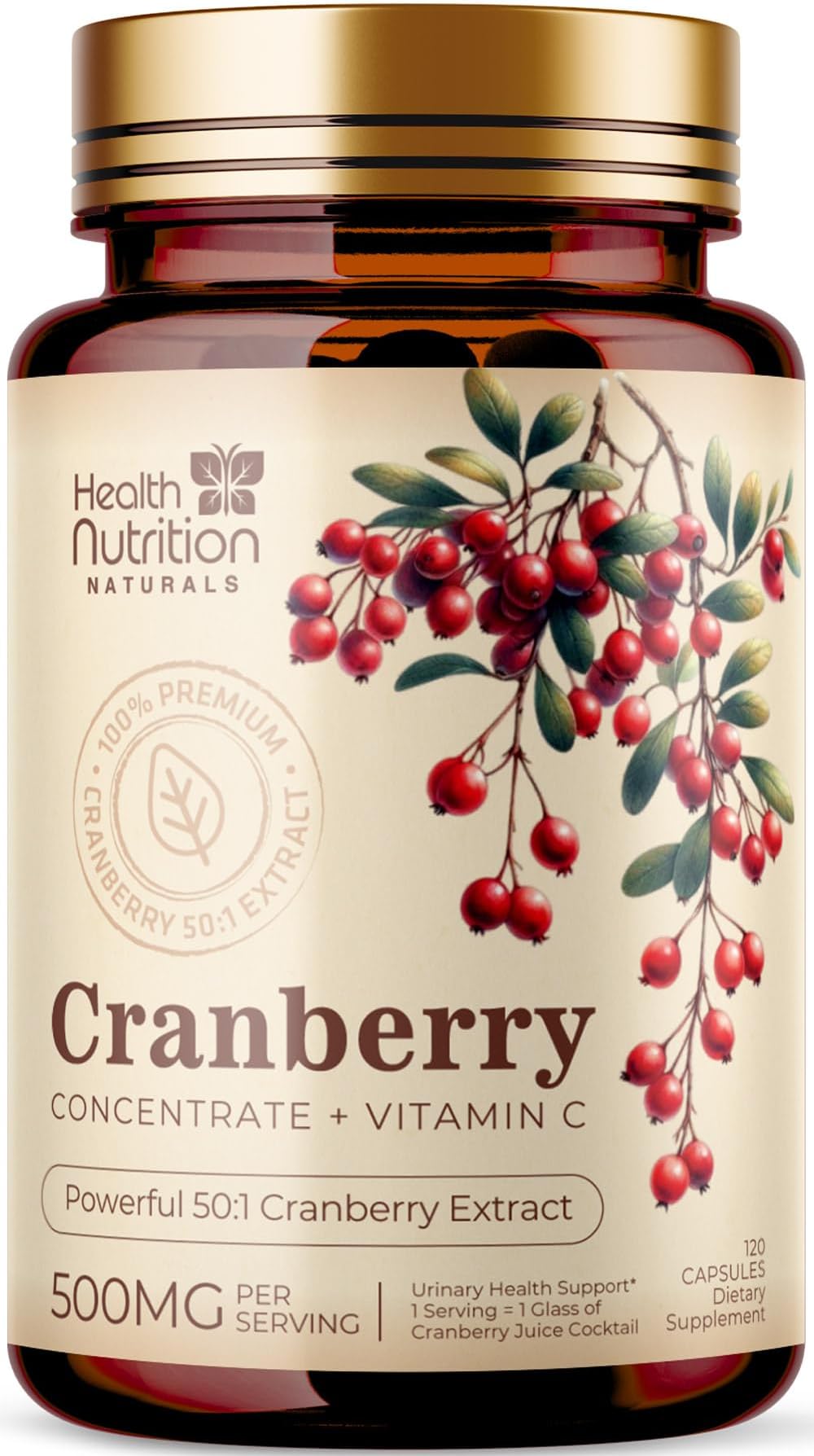 Cranberry Extract 500mg Per Serving - Cranberry Powder Supplement with Vitamins C - Urinary Tract Health Support, Cran Berry Fruit, Sugar Free Formula, Bottled in USA - 120 Capsules
