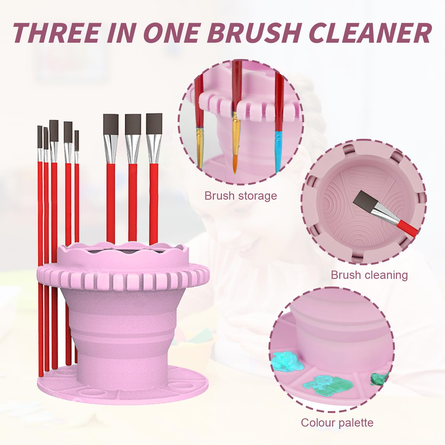 JIAMIAN 3 en 1 Bassin Brosse d'artiste Multifonctionnel, Seau Pinceaux avec 16 Trous, Pot