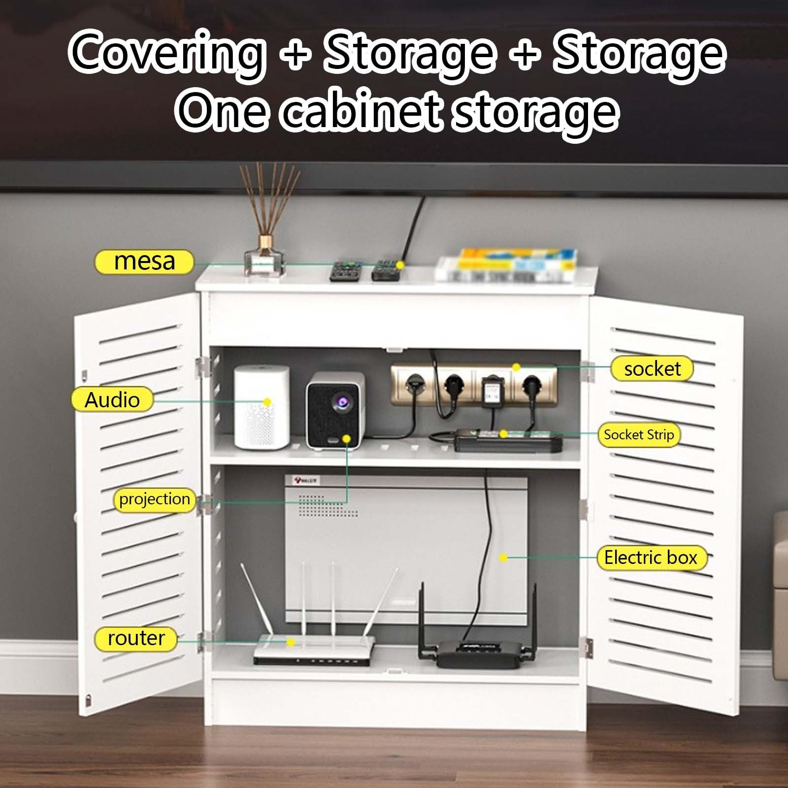 Armoire de rangement pour routeur, modem à poser au sol avec gestion des câbles de multiprise, idéale pour la chambre à coucher et le salon