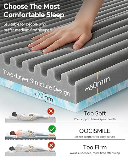 Miniatura 2 de Cubrecolchón Queen de espuma viscoelástica de gel de 3 pulgadas, protector de colchón de alta densidad, funda suave de rayón de bambú extraíble,