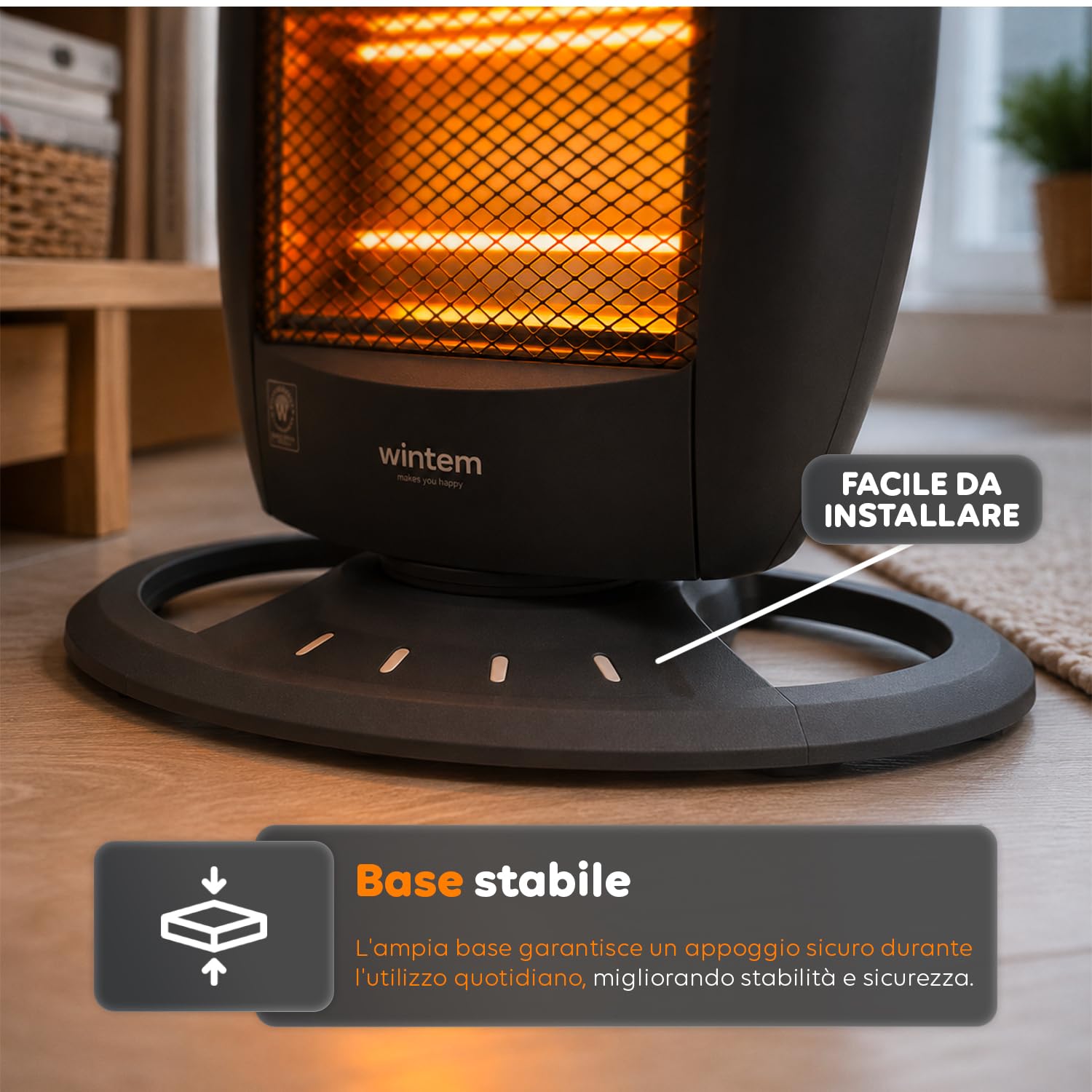 Wintem Stufa Alogena Elettrica 3 Elementi Indipendenti 1200W - Ideale per Riscaldare Piccole Stanze in Casa o Ufficio con Protezione al Ribaltamento e Antisurriscaldamento per una Sicurezza Ottimale