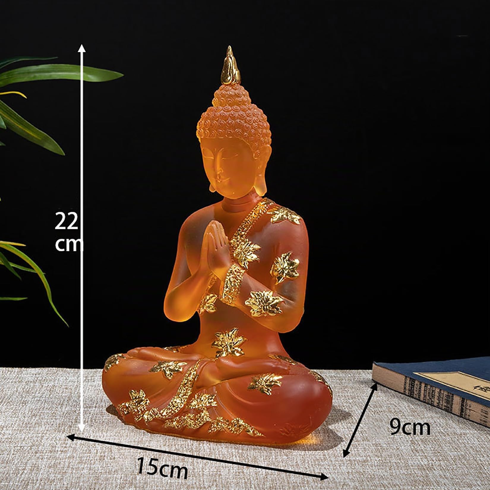 Estatua de Buda de Resina de Cristal Decoración de Meditación Interior, Estatuilla de Buda Sentado Tailandés Regalos Espirituales para Mesa Zen,Naranja,L