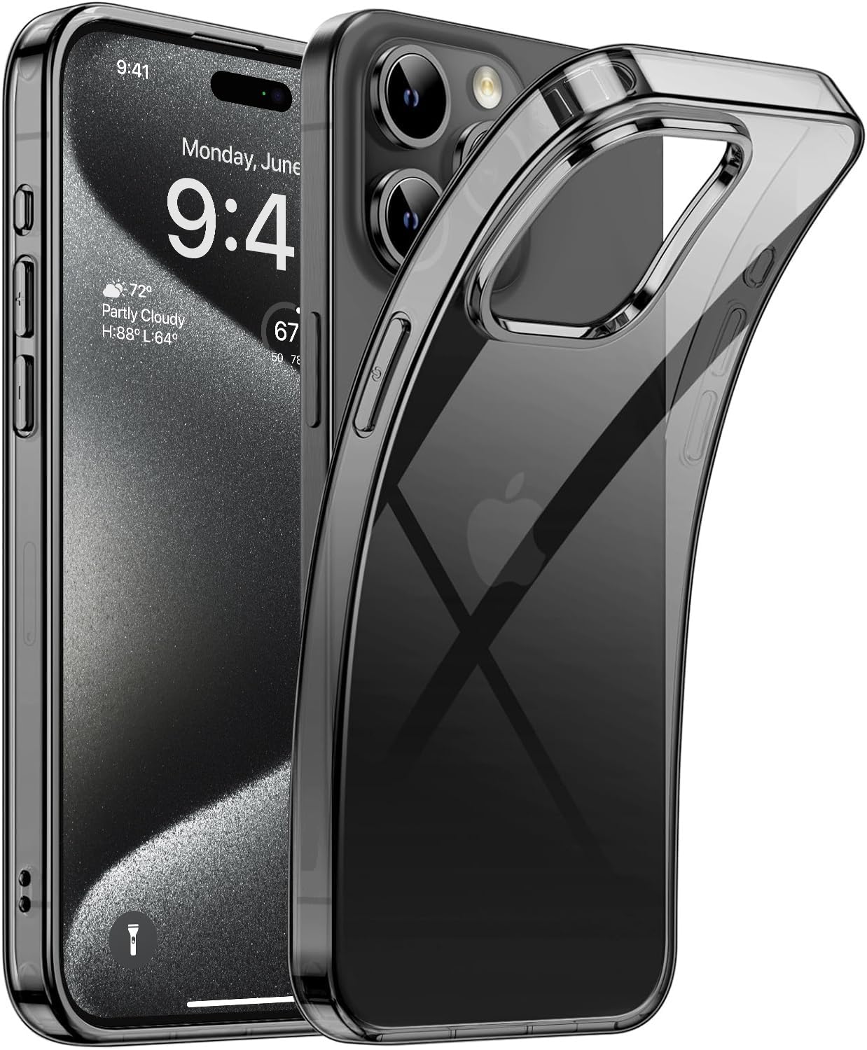 ExpressB® for iPhone 15 Pro Case Cover Clear Transparent | Thin Fit Soft Back Cover Case for iPhone 15 Pro - Clear Black