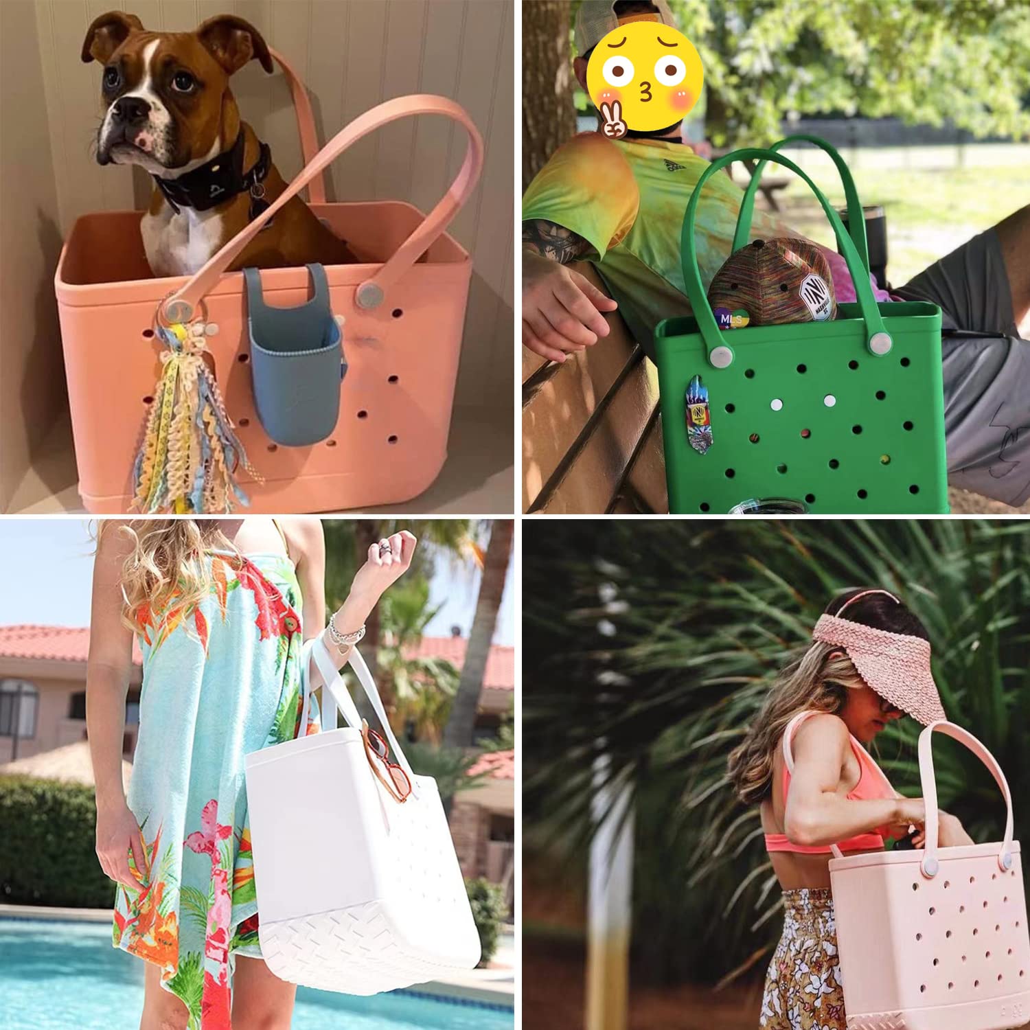 Sac fourre-tout de plage imperméable et lavable avec étui de téléphone étanche en EVA portable avec trous pour la plage, l'extérieur, le bateau, la piscine, le travail, le sport, Orange