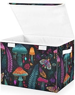 Storage Bin with Lid Witch Moth Mushroom Fern Storage Box Basket Large Collapsible Containers Organizer Cube Bedroom Shelves Clothes Closet Handles