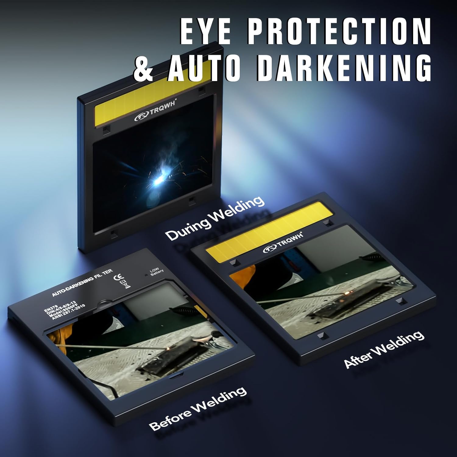 TRQWH Welding Helmet Auto Darkening Large Viewing True Color Solar Powered Welding Mask with 4 Arc Sensor Adjustable Wide Shade Range 4~5-8/9-13 Welder Mask with Grinding - Image 6