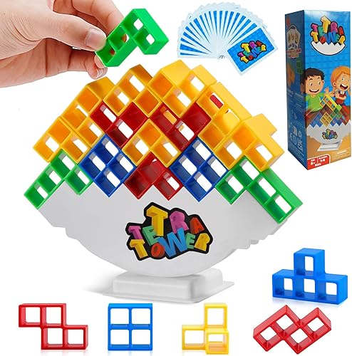 CERBONNY Juego de apilamiento de equilibrio Tetra Tower de 32 piezas, juego de mesa para más de 2 jugadores, juegos familiares, fiestas, viajes,