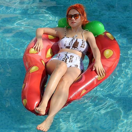 Miniatura 4 de Flotadores inflables de fresa para piscina, juguetes grandes para niños y adultos, balsa de lago con reposacabezas, tumbona inflable de verano,