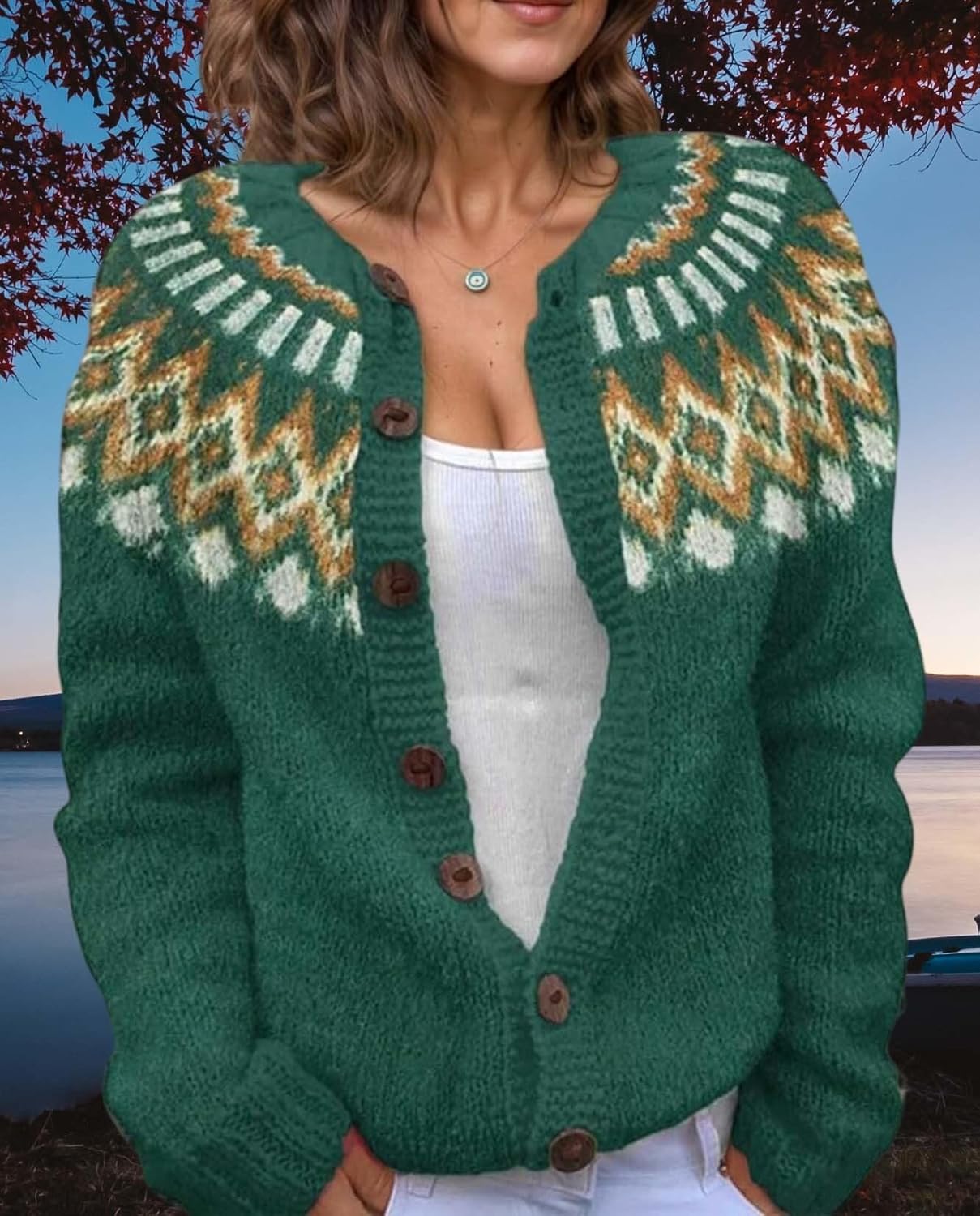 Women's Fair Isle Pattern Knit Cardigan Sweater Vintage Button Down Open Front Jacket Coat for Fall & Winter 2025 - Image 3