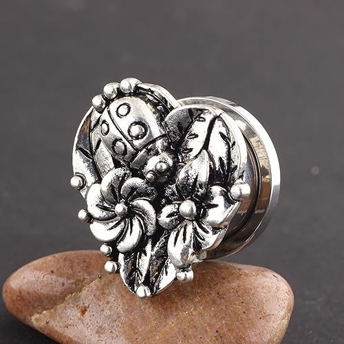 Dsnyu Piercing Tunnel 6mm, Ecarteur Tunnel Acier Inoxydable Plug Lobe Rond Avec Fleur Creuse Or Rose 2 Pièces Pour Femme Homme