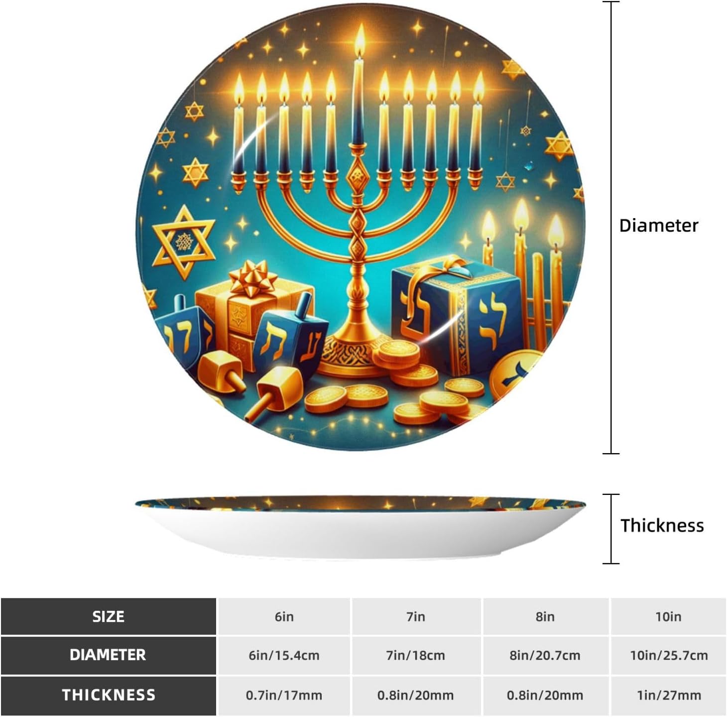 Hanukkah-Lit-Candles 10 Inch Decorative Plate With Stand, Elegant Display Wall Plate For Home Decor