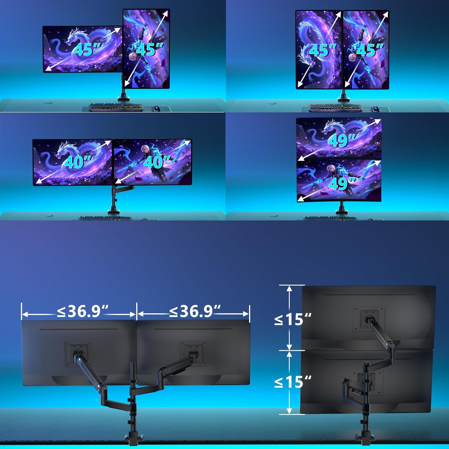 WALI Dual Ultrawide Monitor Mount with two monitors stacked vertically