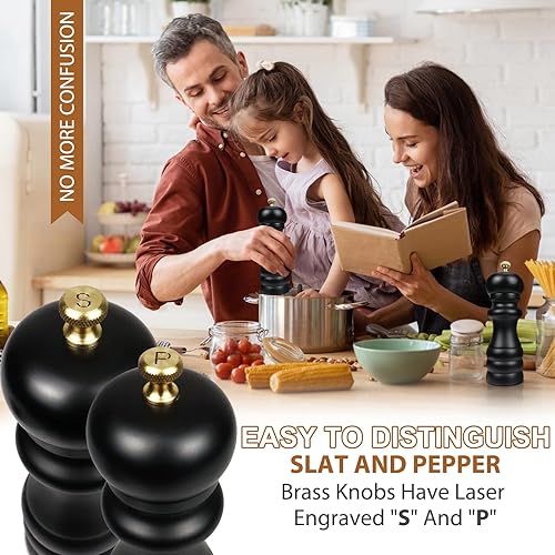 Miniatura 4 de Juego de 2 molinillos de sal y pimienta, molinillo de pimienta manual y molinillo de sal con rotor de cerámica ajustable y junta de acero