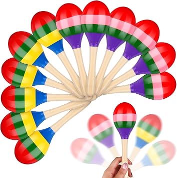 24 Pcs Maracas Hand Percussion Rattles 7.87 Inch Wooden Rumba Shaker Maracas for Adults Kids Maracas Musical Instrument Mexican Fiesta Wood MaracasMexican Color & Coloful