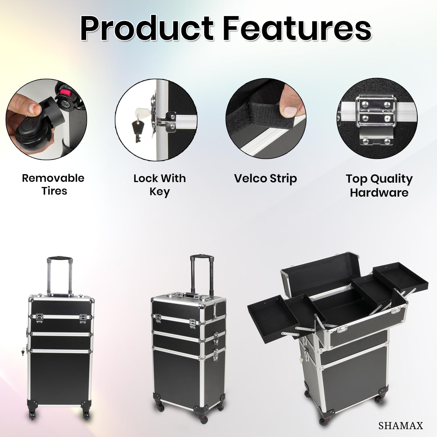 SHAMAX Professional Vanity Trolley for MUA's, Salons with 4 Wheels (Train Case) 4