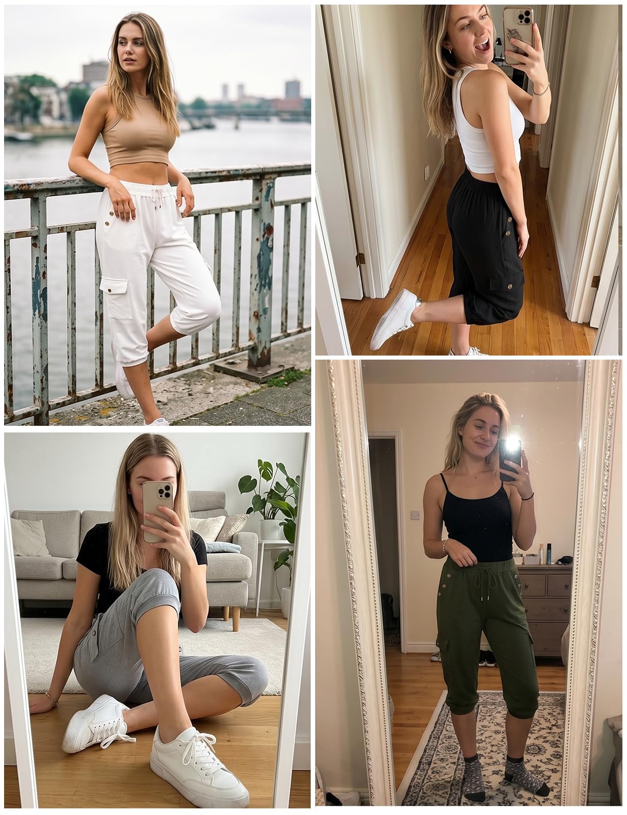 TOMEEK Pantaloni Donna Pantaloni Capri Estivi Casual Vita Alta Pantaloni 3/4 Sportivi Donne Pantaloni Jogger Baggy Pantaloni con Coulisse e Tasche Piede del Fascio Pantaloni Tuta